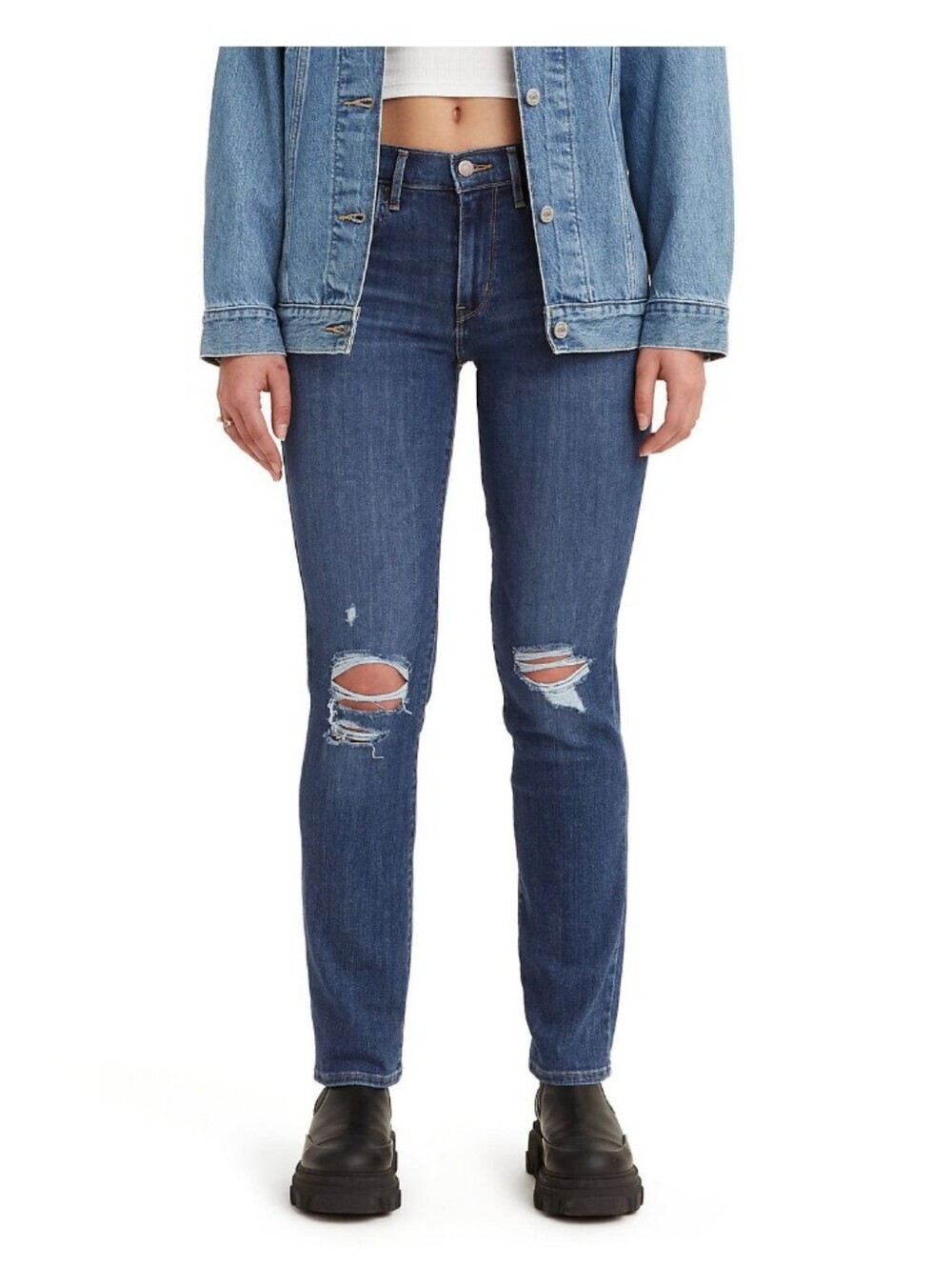 Levi’s 724 Women High Rise Straight Ripped Jeans Distressed Sz 30 Inseam 28" EUC